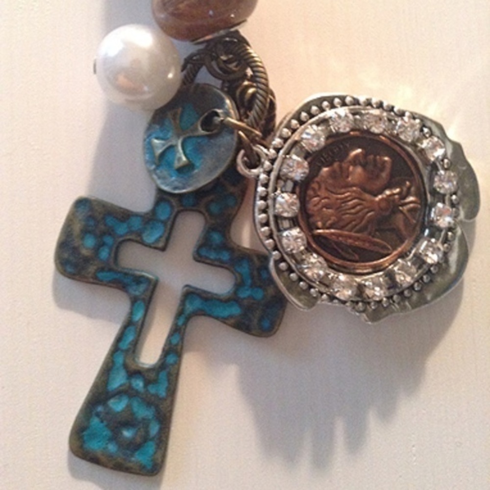 ✨ Bling Indian Penny & Cross Rear View Mirror Hanger ✨